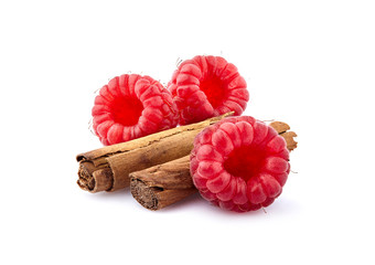 Raspberry with cinnamon Isolated on White Background. Ripe berry with spice isolated.