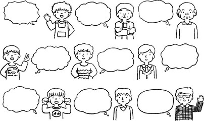 Illustration of men of various ages with Speech Balloon Set