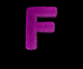 letter F of ridiculous fashion pink hirs font isolated on black, ridiculous concept 3D illustration of symbols