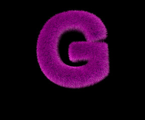 Fototapeta premium lovely glamorous purple hairy font isolated on black - letter G, glamorous concept 3D illustration of symbols