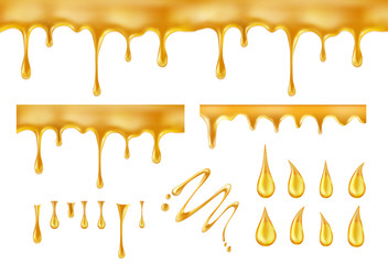 Dripping honey. Golden yellow splashes vector illustration