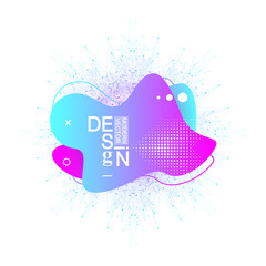 Modern graphic design elements in shape of fluid blobs with geometric lines. Gradient blue and green, red and violet geometrical shapes. Liquid stain with dynamic color for flyer, presentation.