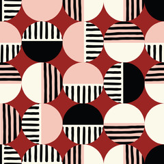 Oversized Retro Geo Dots Vector Seamless Pattern. Modern Abstract Dusty Pink Circles Background