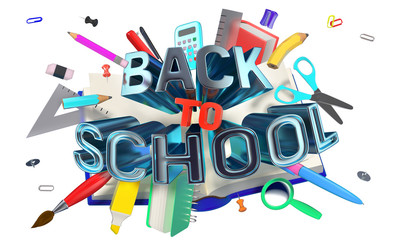 colorful composition with school related objects and Back-to-School text