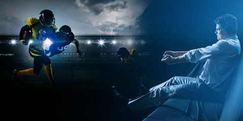 Obraz na płótnie Canvas Young man playing american football video game