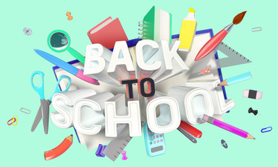 colorful composition with school related objects and Back-to-School text