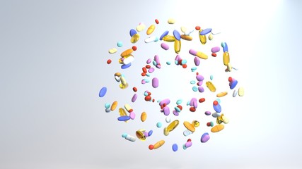 confetti pills swirl floating diverse treatment supplements