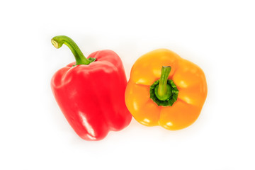 red and yellow bell pepper on white background.