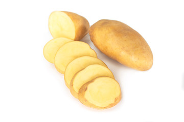 potato cut slice on white background.