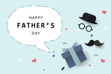 Happy Father's Day greeting card background and banner. Creative paper cut design with lovely elements. Modern vector design in EPS10 vector illustration.