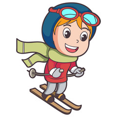 children playing skiing snow put on eyeglasses wearing red jacket