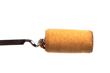 close up of bottle opener and cork of wine bottle on white background with clipping path - Image