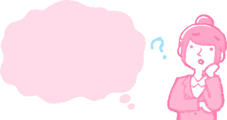 Illustration of a Upper body of job-hunting girl student face and pose with Speech Balloon