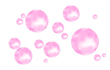 Pink fizzing air or water bubbles on white  background.