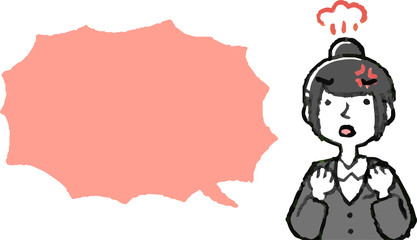 Illustration of a Upper body of job-hunting girl student face and pose with Speech Balloon