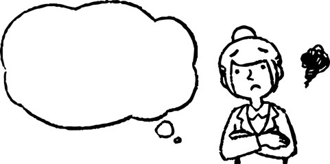 Illustration of a Upper body of job-hunting girl student face and pose with Speech Balloon