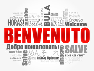 Benvenuto (Welcome in Italian) word cloud in different languages