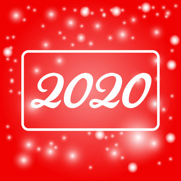 Holiday card 2020. New year 2020. Red background with bokeh and light