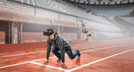 Young man in virtual reality