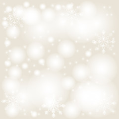 Winter Beige background with snowflakes , bokeh and lights for festive greeting cards