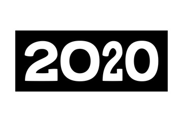 Black white 2020 text different width characters