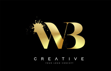 WB W B Letter Logo with Gold Melted Metal Splash Vector Design.