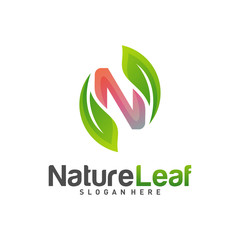 Fototapeta premium Initial N with Nature Leaf logo design Vector Template. Green N logo Concept