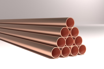 A 3d rendering of copper pipes with a shiny background