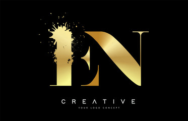 EN E N Letter Logo with Gold Melted Metal Splash Vector Design.