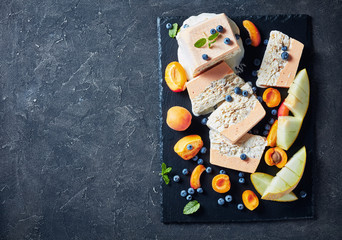 Sicilian Almond Semifreddo with apricot and melon