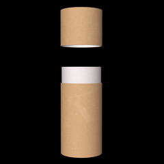 Kraft paper cardboard tube package mock up. 3d render on black background.