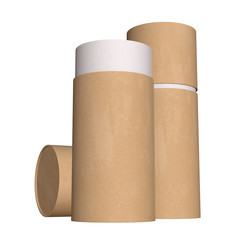 Kraft paper cardboard tube package mock up. 3d render isolated on white background.