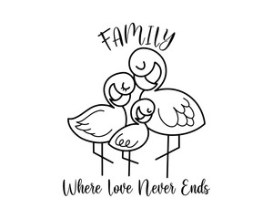 Cute Handdrawn flamingo family - where love never ends