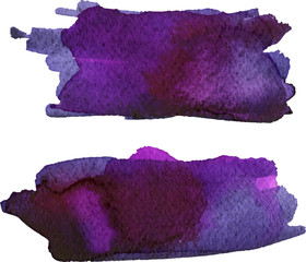 Vector collection of purple watercolor paint strokes. Abstract grunge banner. Brush stroke background.	