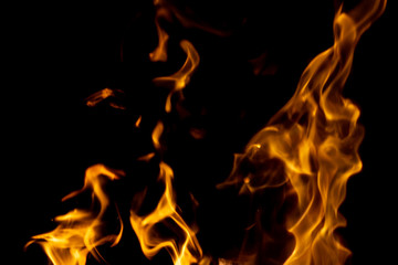 strong fire flames on black isolated background