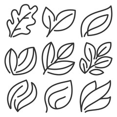 Leaves line vector icon set. Design for green and natural product logo brand identity.