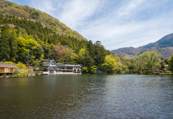 Fototapeta na wymiar View of Kinrinko Lake in Yufu, Japan