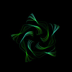 3D abstract creative background or decoration element. Twisted green lines in motion. Technology, modern science or big data and information concept. EPS10, vector illustration.