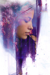 young woman portrait double exposure