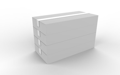 Blank three horizontal rectangle boxes standing isolated on white background. 3D illustration