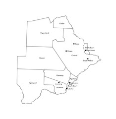 Vector isolated illustration of simplified administrative map of Botswana. ﻿Borders and names of the districts (regions). Black line silhouettes