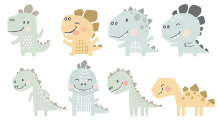Dinosaur baby cute print set. Sweet dino summer holiday. Cool illustration for nursery, playroom, t-shirt, kids apparel, baby party invitation, birsday card, newborn pajamas. © Vasileva