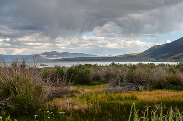 A dramatic sky higlighting the beauty of mono lake, California.