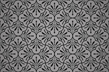 Flower geometric pattern. Seamless vector background. Black and grey ornament
