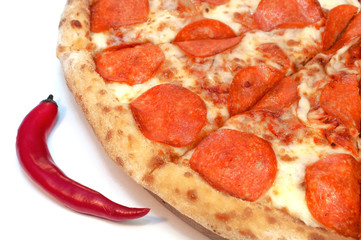 Pepperoni pizza with spicy sausage and cheese