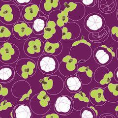 Mangosteen Colorful Seamless Pattern on Purple Background