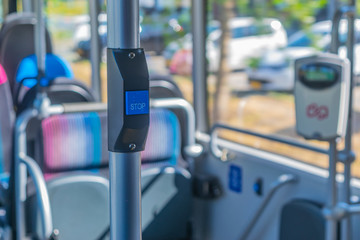 Stop button on a Dutch bus