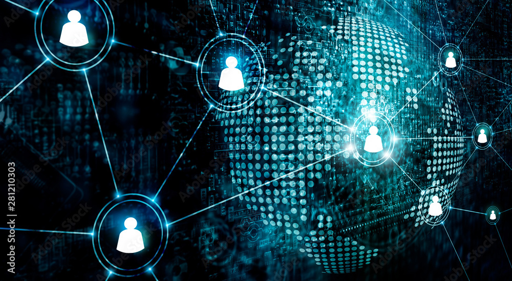 Poster Business of global structure networking and data exchanges customer connection on dark background