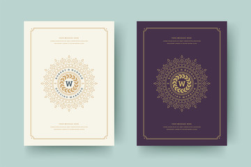 Wedding save the date invitation cards vintage flourishes ornaments with ornate decorations vector elegant template.