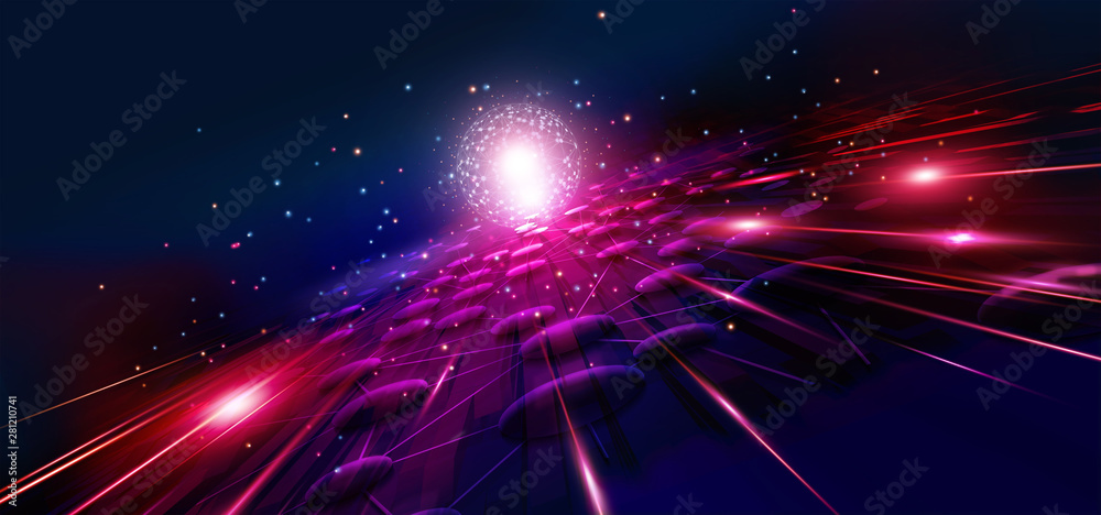 Poster Network connection and linking entities, Big data visualization. Block chain, Visual information complexity, Intricate data and social networking, Abstract futuristic technology background.